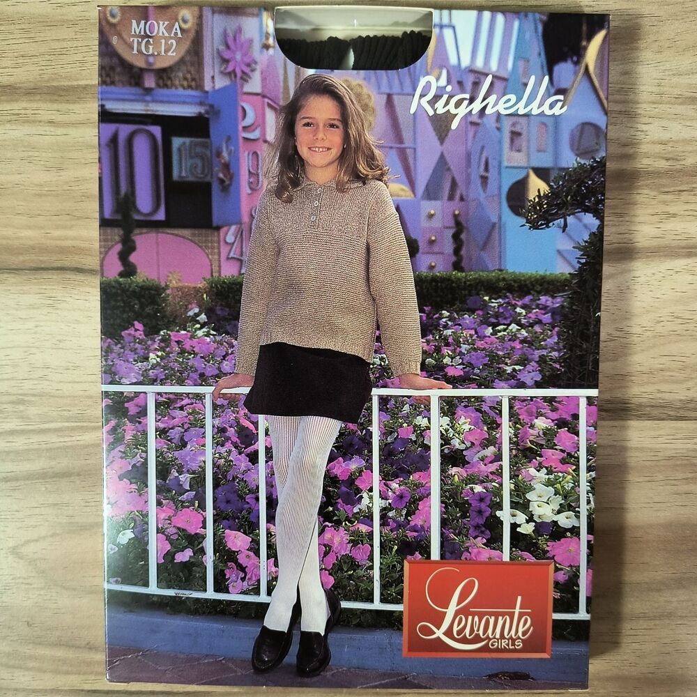 Levante Righella Girls Tights Size 12 Ages 11-13 Dark Brown Ribbed Matte Italy